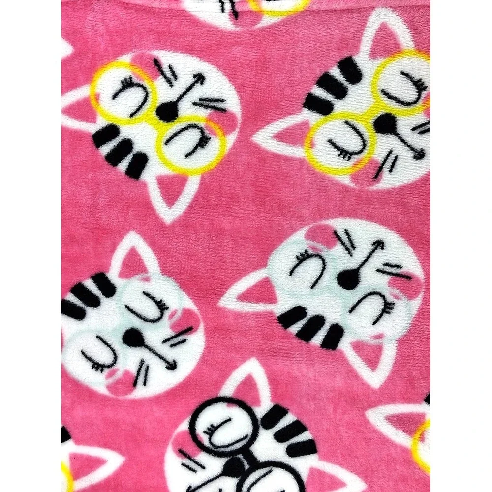 Pink Cat Face Fleece Baby Blanket Glasses Security Lovey 30x40 htf Girl Soft